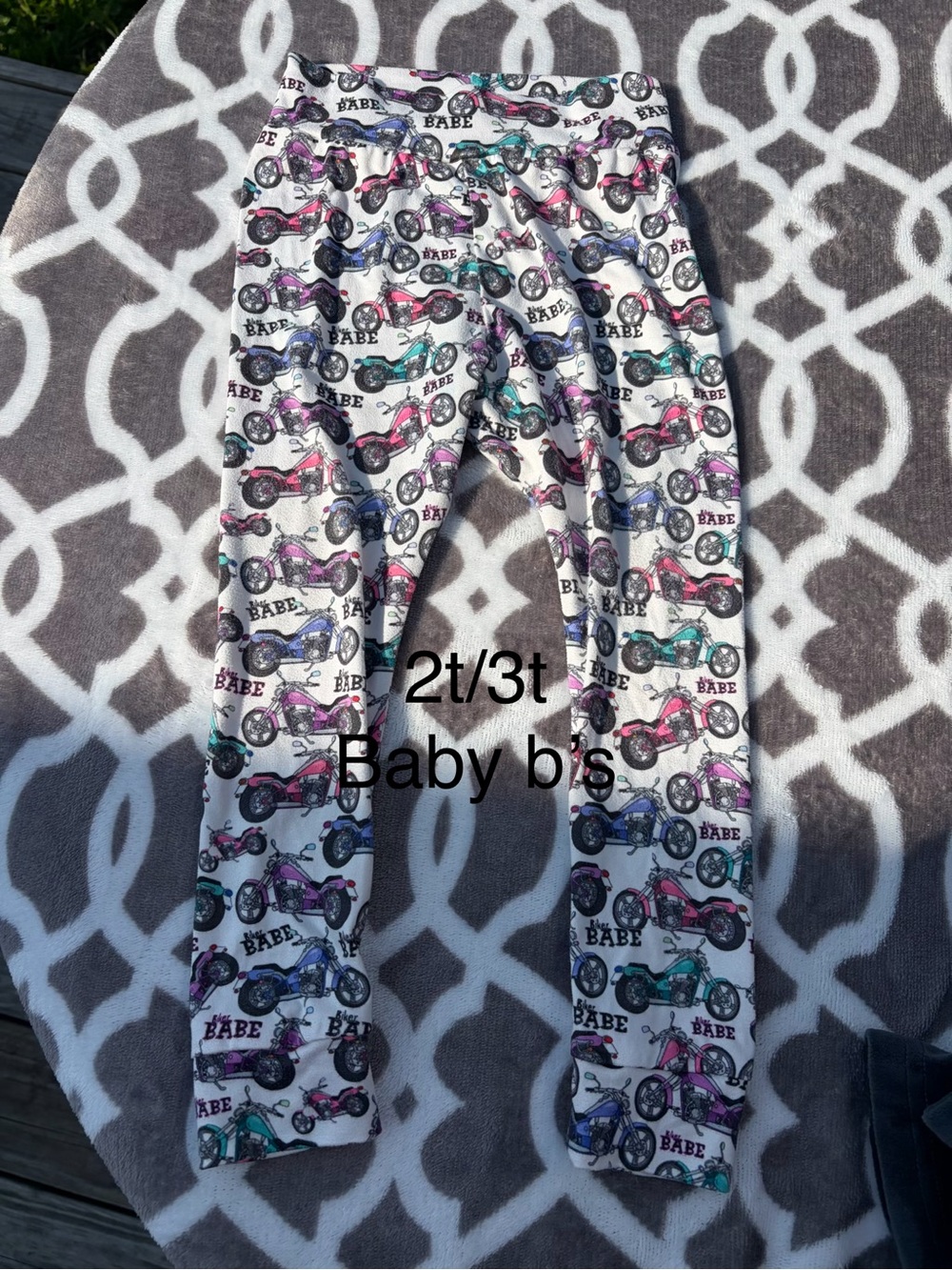 Kids' Motorcycle Print Leggings - White with Multicolor Bikes